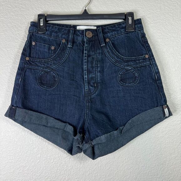 OneTeaspoon High-Waist Bandits Denim Shorts Retro Style Cuffed Dark Wash Size 26 - Picture 1 of 7